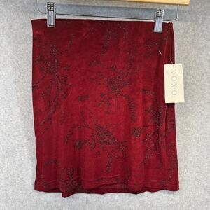 Vintage XOXO Skirt Womens Small Red Floral Shimmer Acetate Blend Pull On Mini